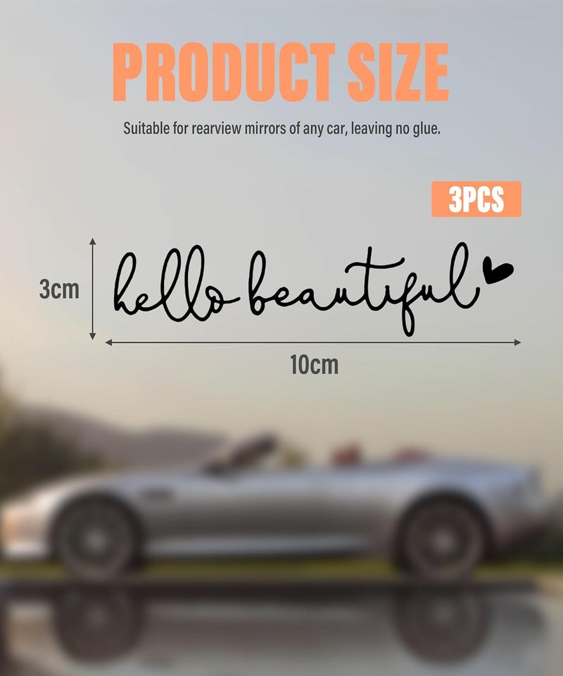 RACOONA Rearview Mirror Decal,Hello Beautiful Decal,Car Accessories Stickers Rearview Mirror Sticker (Black) - Image 2